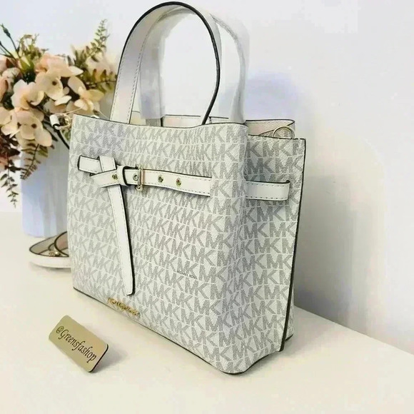 Michael Kors Purse & Wallet Emilia Small Satchel Light Cream MK Signature - Picture 3 of 12